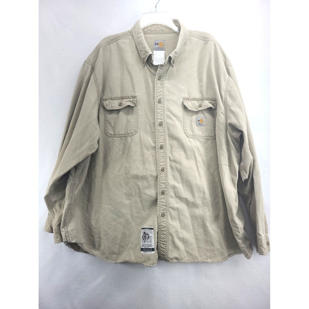 Carhartt Flame Resist Shirt Men's Size 3XL Button-Down Long Sleeve Khaki Beige